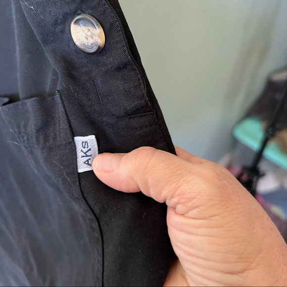 Aks Amy K Su black Tencel side button Jumper midi apron dress XS S pockets - Picture 3 of 7